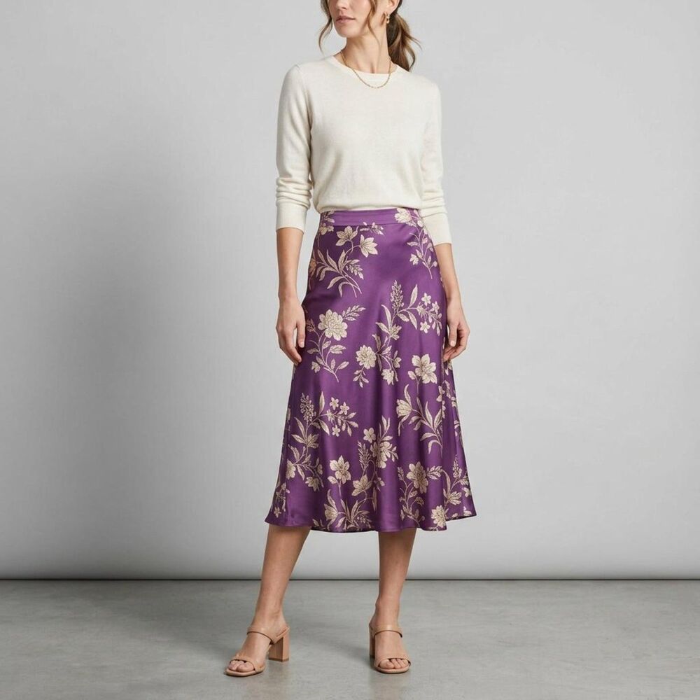 Rachel Comey NY 100% Silk Purple Floral Skirt Size 6